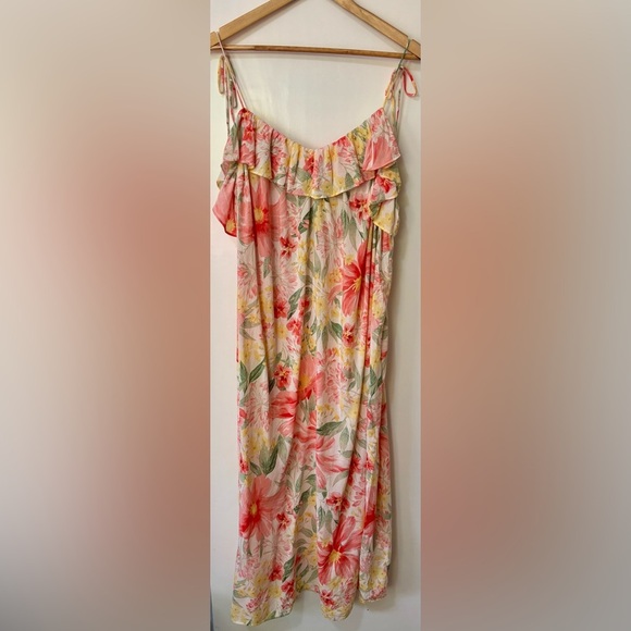 H&M| Pink Floral Flounced Camisole Midi Dress w/ Spaghetti Straps Sz XL - Picture 8 of 8